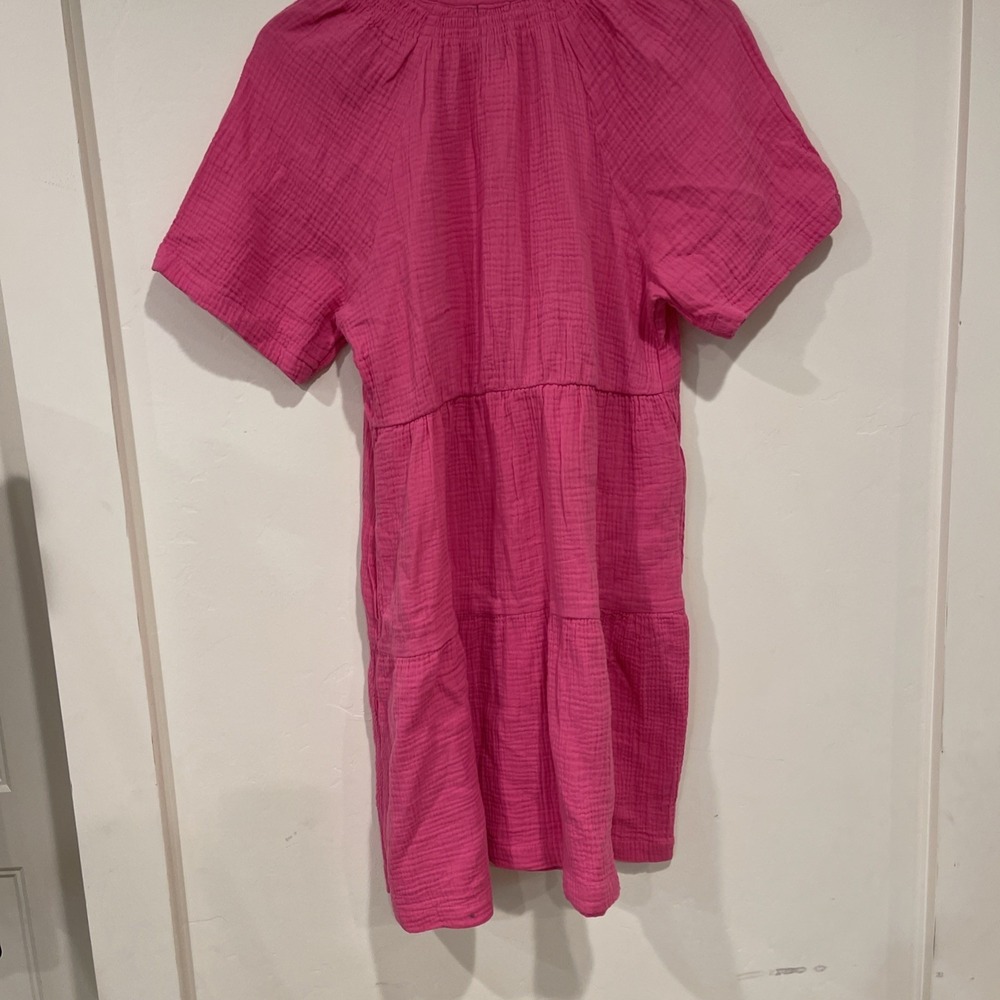 GAP‎ Dress Women's Sz M Pink Crinkle Gauze Tiered Mini Cotton casual cozy - Picture 5 of 7